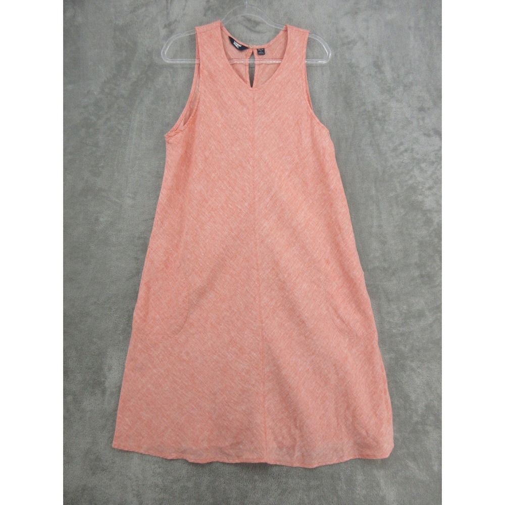 Lands End Dress Women Size XL Tall Orange Linen Pockets Coastal Midi Relaxed
